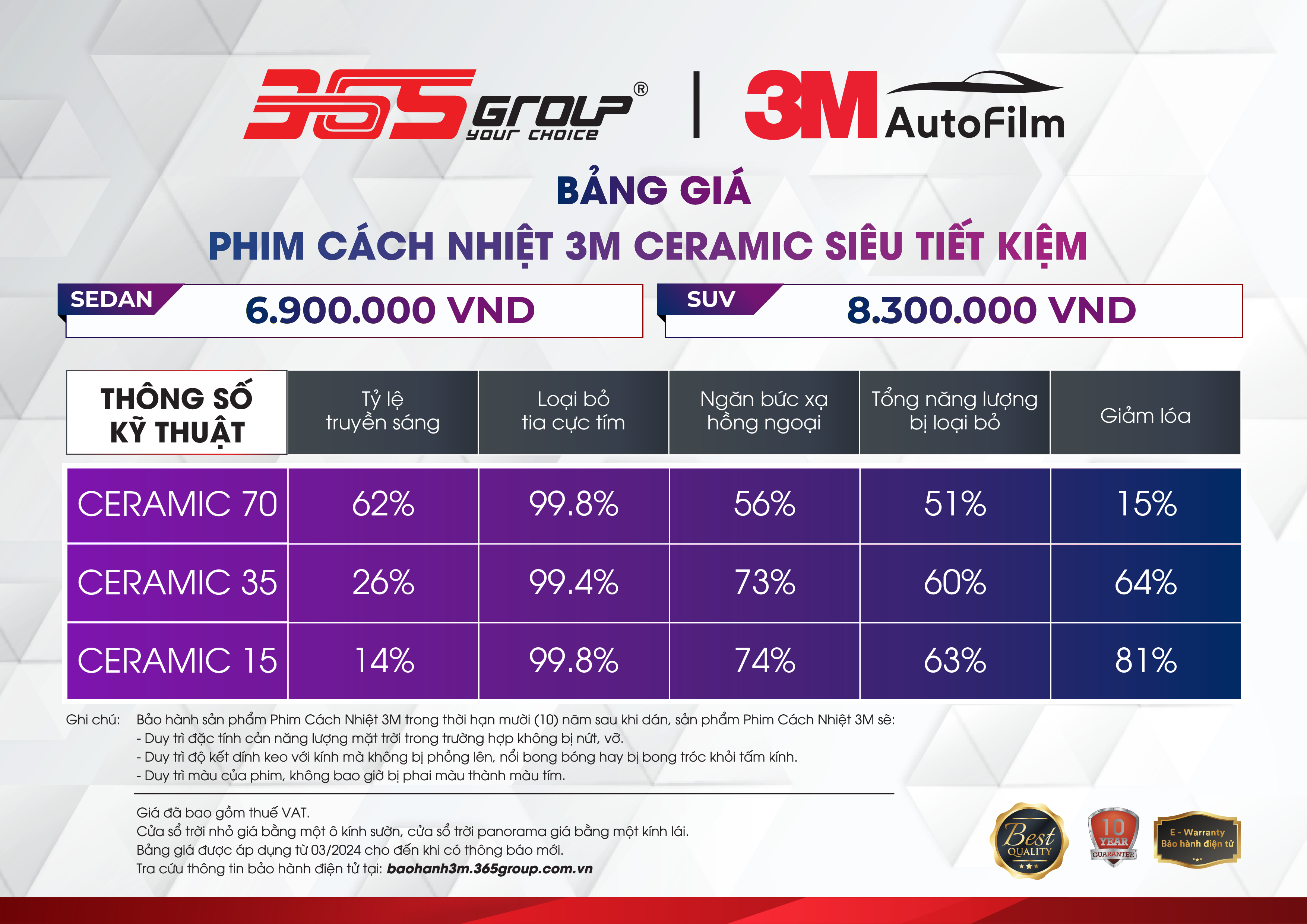 PHIM CÁCH NHIỆT 3M CERAMIC SIÊU TIẾT KIỆM SEDAN