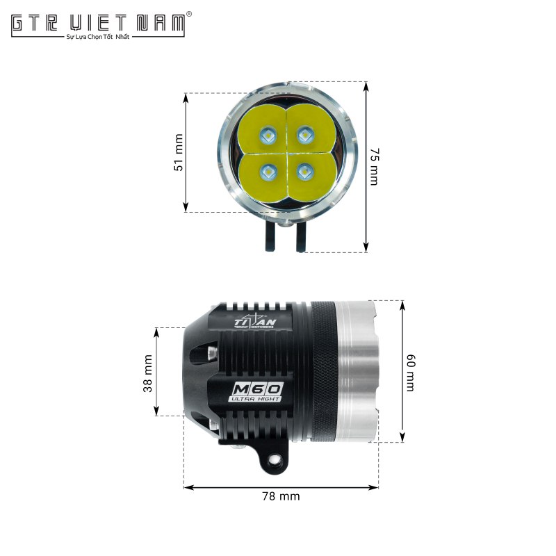 ĐÈN TRỢ SÁNG TITAN MOTO M60 ULTRA HIGHT