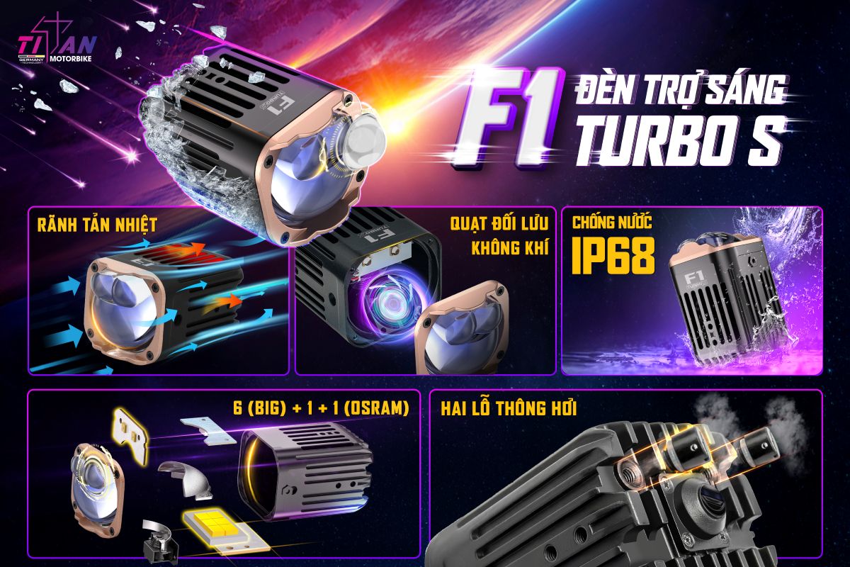ĐÈN TRỢ SÁNG TITAN MOTO F1 TURBO S ĐÈN TRỢ SÁNG TITAN MOTO F1 TURBO S