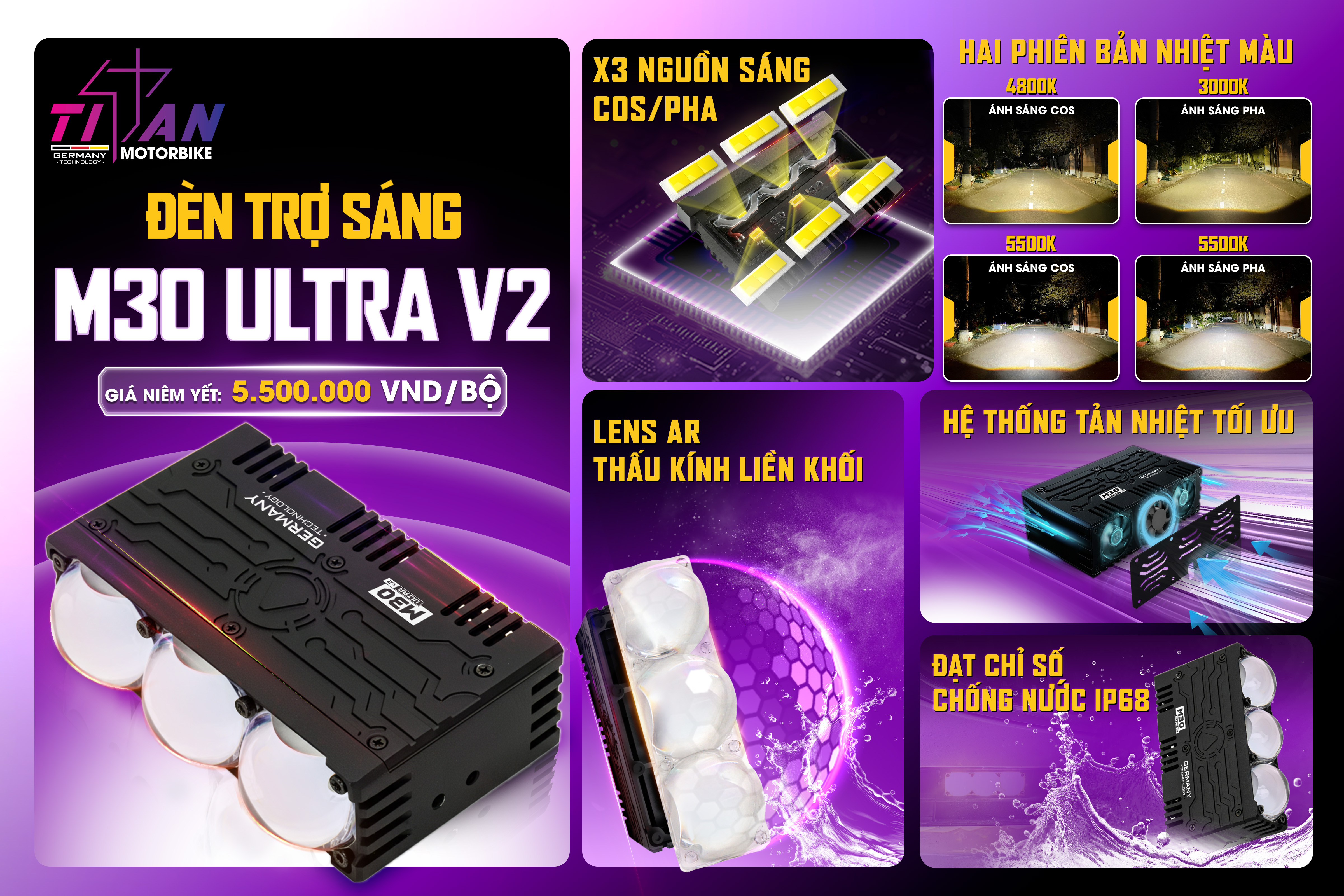 ĐÈN TRỢ SÁNG TITAN MOTO M30 ULTRA V2