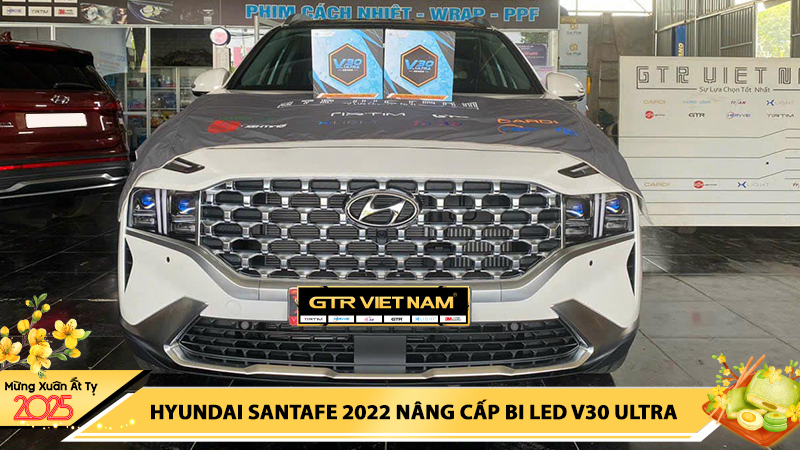 HYUNDAI SANTAFE 2022 NÂNG CẤP 2 CẶP ĐÈN BI LED V30 ULTRA TẠI ANH TUẤN AUTO